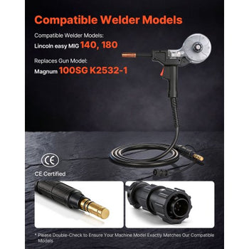 130Amp Spool Gun with 10FT Cable, Replacement for Lincoln Magnum 100SG K2532-1 - with 11PCS Mig Welding Contact Tips, ER4043 0.035" Aluminum Mig Welding Wire & Toolbox