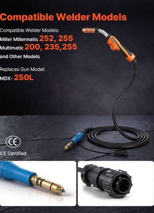 250A MIG Welding Gun with 15FT Cable, Replacement for Miller MDX-250 - with 11PCS Mig Welding Contact Tips