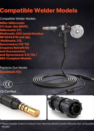 150Amp Spool Gun with 20FT Cable, Replacement for Miller Spoolmate 150 - with 11PCS Mig Welding Contact Tips, ER4043 0.035" Aluminum Mig Welding Wire & Toolbox