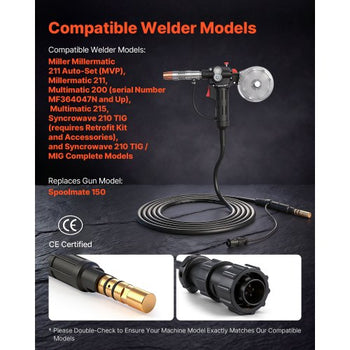 150Amp Spool Gun with 20FT Cable, Replacement for Miller Spoolmate 150 - with 11PCS Mig Welding Contact Tips, ER4043 0.035" Aluminum Mig Welding Wire & Toolbox