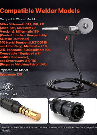 135Amp Spool Gun with 10FT Cable, Replacement for Miller Spoolmate 100 - with 11PCS Mig Welding Contact Tips & ER4043 0.035" Aluminum Mig Welding Wire