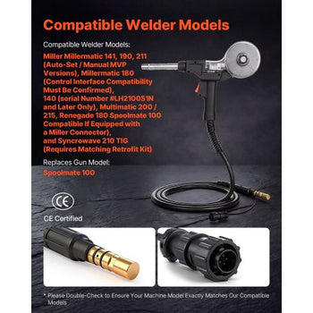 135Amp Spool Gun with 10FT Cable, Replacement for Miller Spoolmate 100 - with 11PCS Mig Welding Contact Tips & ER4043 0.035" Aluminum Mig Welding Wire