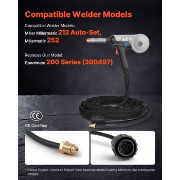 160Amp Spool Gun with 20FT Cable, Replacement for Miller Spoolmate 200 Series (300497) - with 11PCS Mig Welding Contact Tips, ER4043 0.035" Aluminum Mig Welding Wire & Toolbox