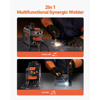 MIG Welder, 130A Synergic Mig Welding Machine, 2-in-1 Gas MIG/Gasless Flux Core MIG Multi-Process Welder Machine, 110V Portable Mig Welder with IGBT Inverter Technology & Digital Display Screen