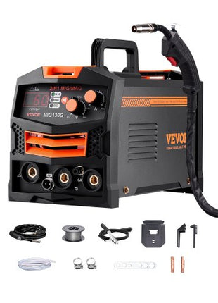 MIG Welder, 130A Synergic Mig Welding Machine, 2-in-1 Gas MIG/Gasless Flux Core MIG Multi-Process Welder Machine, 110V Portable Mig Welder with IGBT Inverter Technology & Digital Display Screen
