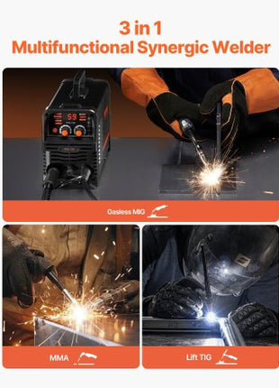 MIG Welder, 130Amp Synergic Mig Welding Machine, 3-in-1 Flux Core MIG/Stick/Lift TIG Multi-Process Welder Machine, 110V Portable Mig Welder with IGBT Inverter Technology & Digital Display Screen