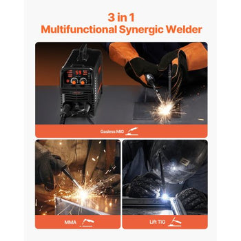 MIG Welder, 130Amp Synergic Mig Welding Machine, 3-in-1 Flux Core MIG/Stick/Lift TIG Multi-Process Welder Machine, 110V Portable Mig Welder with IGBT Inverter Technology & Digital Display Screen