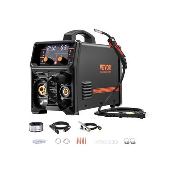 Pro MIG Welder, 250A Pluse Mig Welding Machine, 5-in-1 Synergic Welder Machine MIG Pluse/Gas MIG/Flux Core MIG/Stick/Lift TIG, 110V/220V Dual Voltage Aluminum Mig Welder with LCD Screen Display