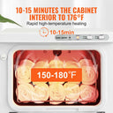 Rapid heating towel warmer with a sleek white design, reaching temperatures of 150-180°F in 10-15 minutes.