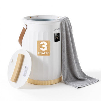 Towel Warmers for Bathroom 20L Heated Towel Bucket with LED Display, Rapid Heating, 4 Adjustable Timer, Wood Handle, Auto Shut Off, Fits Oversized Towels, Blankets, Bathrobes, for Women, White