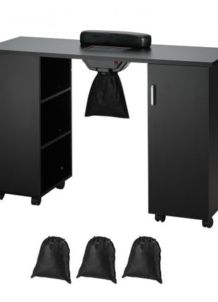 Manicure Table, Nail Table Station with Electric Dust Collector, Moveable Nail Tech Desk with 8 Wheels (4 Lockable), 3 Dust Bag & Wrist Rest, MDF Nail Art Workstation for Spa Beauty Salon, Black