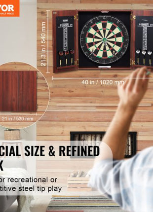 Dartboard and Cabinet Set, Ready-to-Play Bundle Official Size Dartboard Cabinet, Steel Tip Dart Hideaway Cabinet, Features Easy Assembly, Complete with All Accessories, Perfect for Cricket Games