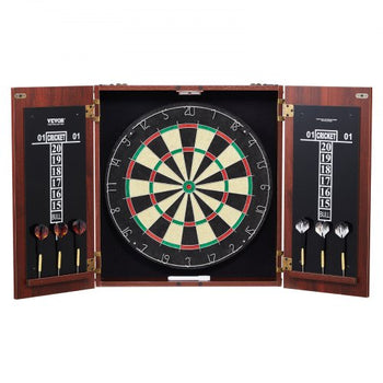 Dartboard and Cabinet Set, Ready-to-Play Bundle Official Size Dartboard Cabinet, Steel Tip Dart Hideaway Cabinet, Features Easy Assembly, Complete with All Accessories, Perfect for Cricket Games