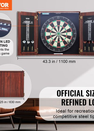 Dartboard and Cabinet Set, Ready-to-Play Bundle Official Size Dartboard Cabinet, Steel Tip Dart Hideaway Cabinet, Features LED Light, Easy Assembly, Complete with All Accessory, for Cricket Game