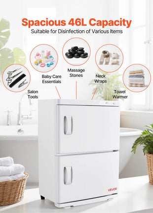 Hot Towel Warmer, 10 gal Large Capacity 2-Tier Towel Warmer Cabinet with Clip & 4 Stainless Steel Racks, Holds up 48 Towels, All-Round Heating Cabinet for Spa, Barber, Manicures, Massage, Salon
