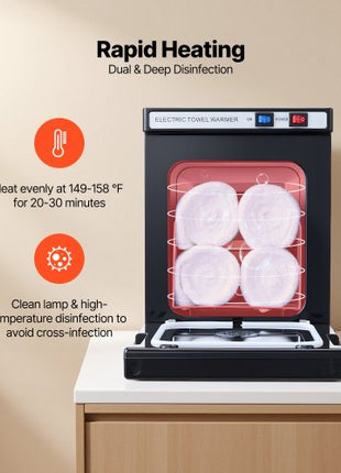 Hot Towel Warmer, 1.1 gal Small Towel Warmer Cabinet with Clip & Stainless Steel Rack, Holds up 8-12 Towels, Portable All-Round Heating Cabinet for Spa, Barber, Manicures, Massage, Salon, Black