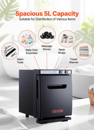 Hot Towel Warmer, 1.1 gal Small Towel Warmer Cabinet with Clip & Stainless Steel Rack, Holds up 8-12 Towels, Portable All-Round Heating Cabinet for Spa, Barber, Manicures, Massage, Salon, Black