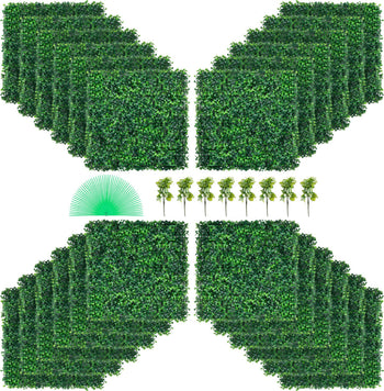 Artificial Boxwood Panel UV 24pcs Boxwood Hedge Wall Panels Artificial Grass Backdrop Wall 20\" X 20\" 4 cm Green Grass Wall Fake Hedge for Decor Privacy Fence Indoor Outdoor Garden Backyard
