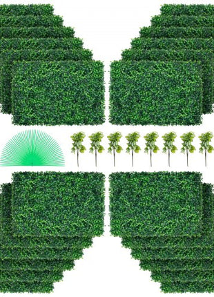Artificial Boxwood Panel UV 24pcs Boxwood Hedge Wall Panels Artificial Grass Backdrop Wall 24\" X 16\" 4 cm Green Grass Wall, Fake Hedge for Decor Privacy Fence Indoor, Outdoor Garden Backyard