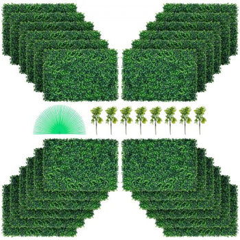 Artificial Boxwood Panel UV 24pcs Boxwood Hedge Wall Panels Artificial Grass Backdrop Wall 24\" X 16\" 4 cm Green Grass Wall, Fake Hedge for Decor Privacy Fence Indoor, Outdoor Garden Backyard
