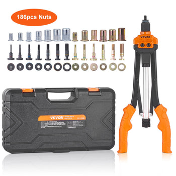 VEVOR 186-piece nut and bolt extractor set, includes black and orange ergonomic tool, with sturdy carrying case.