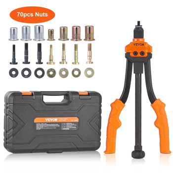 Rivet Nut Tool, 14 in Rivnut Tool Kit with 7 PCS Metric and SAE Mandrels, 70 PCS Assorted Rivet Nuts, 10-24, 1/4-20, M6, 5/16-18, M8, 3/8-16, M10, With Rugged Carrying Case, for DIY, Repairs
