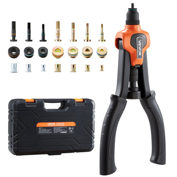 Rivet Nut Tool Kit, 14-Inch Two-Handed Rivnut Tool Kit, with 7 Mandrels and 70 Nuts, Metric and SAE Size M6, M8, M10, 10-24, 1/4-20, 5/16-18, 3/8-16 UNC, with a Carrying Case, for Home, Auto
