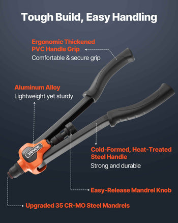 Rivet Nut Tool Kit, 17-Inch Rivnut Tool Kit, with 13 Mandrels and 130 Nuts, Metric and SAE Size M3, M4, M5, M6, M8, M10, M12, 1/2-13, 8-32, 10-24, 1/4-20, 5/16-18, 3/8-16 UNC, a Carrying Case