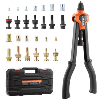 Rivet Nut Tool Kit, 17-Inch Rivnut Tool Kit, with 13 Mandrels and 130 Nuts, Metric and SAE Size M3, M4, M5, M6, M8, M10, M12, 1/2-13, 8-32, 10-24, 1/4-20, 5/16-18, 3/8-16 UNC, a Carrying Case