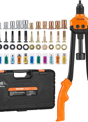 VEVOR 186-piece nut and bolt extractor set with orange and black ergonomic hand tool and sturdy carrying case.