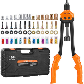 VEVOR 186-piece nut and bolt extractor set with orange and black ergonomic hand tool and sturdy carrying case.