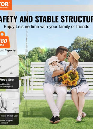 Wooden Porch Swing 4.5 ft, Patio bench swing for Courtyard & Garden, Upgraded 880 lbs Strong Load Capacity, Heavy Duty Swing Chair Bench with Hanging Chains for Outdoors, White