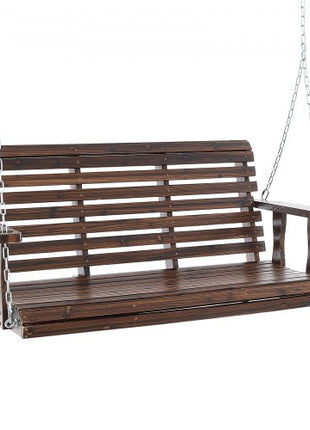 Wooden Porch Swing 4.5 ft, Patio bench swing for Courtyard & Garden, Upgraded 880 lbs Strong Load Capacity, Heavy Duty Swing Chair Bench with Hanging Chains for Outdoors, Carbonized Brown