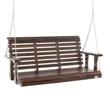 Wooden Porch Swing 4.5 ft, Patio bench swing for Courtyard & Garden, Upgraded 880 lbs Strong Load Capacity, Heavy Duty Swing Chair Bench with Hanging Chains for Outdoors, Carbonized Brown