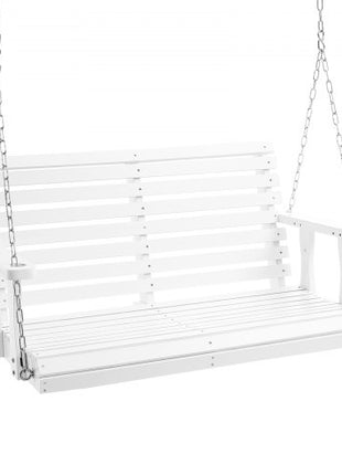 Wooden Porch Swing 4 ft, Patio bench swing for Courtyard & Garden, Upgraded 880 lbs Strong Load Capacity, Heavy Duty Swing Chair Bench with Hanging Chains for Outdoors, White