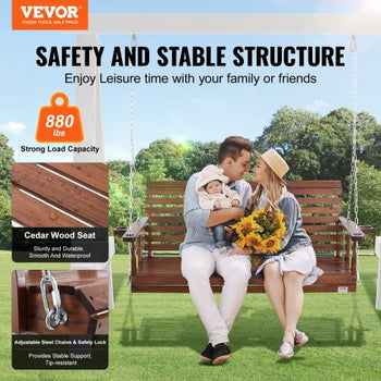 Wooden Porch Swing 5.5 ft, Patio bench swing for Courtyard & Garden, Upgraded 880 lbs Strong Load Capacity, Heavy Duty Swing Chair Bench with Hanging Chains for Outdoors, Brown