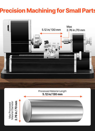 Didactical Mini Metal Lathe Machine, 2.76 x 5.12 in, 36W Power Metal Lathe, 20,000 RPM Speed, with 3-jaw Chuck, Aluminum Alloy Handwheel, for Processing Precision Parts Soft Metals Wood Plastics