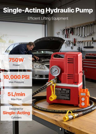 Electric Hydraulic Pump, 750W 10,000 PSI, 120V Single Acting Electric Driven Hydraulic Pump Power Pack Unit, with Solenoid Valve, 0.53 Gallon / 2L, for Punching, Bending, Single Acting Cylinders