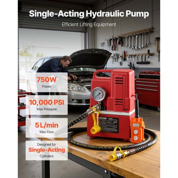 Electric Hydraulic Pump, 750W 10,000 PSI, 120V Single Acting Electric Driven Hydraulic Pump Power Pack Unit, with Solenoid Valve, 0.53 Gallon / 2L, for Punching, Bending, Single Acting Cylinders