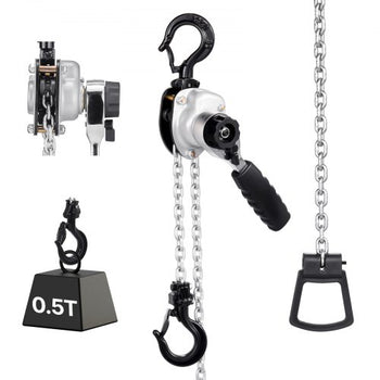 Manual Lever Chain Hoist, 1/2T 1100LBS Capacity Heavy Duty Come Along, 10FT Lift G80 Alloy Steel Chain With Dual Pawl Mechanical Brake,360°Rotating Hooks, for Warehouse Construction Garage