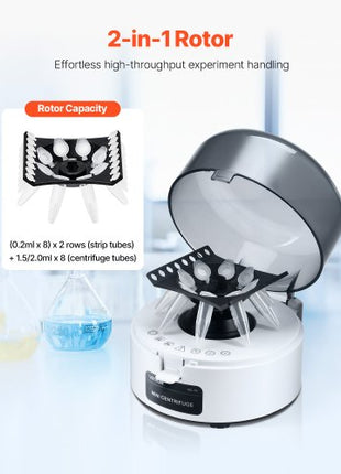 Mini Centrifuge Machine, 3013xg RCF Electric Laboratory Centrifuge Machine with 2-in-1 Rotor for 0.2/1.5/2ml Tube Capacity, Fixed Speed 7000r/min, Low Noise, Widely Used in Various Experiments