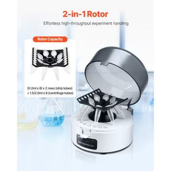 Mini Centrifuge Machine, 3013xg RCF Electric Laboratory Centrifuge Machine with 2-in-1 Rotor for 0.2/1.5/2ml Tube Capacity, Fixed Speed 7000r/min, Low Noise, Widely Used in Various Experiments