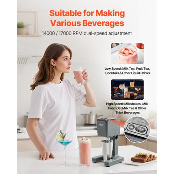 Milkshake Maker, 150W Milk Shake Maker Mixer, Single Head Drink Mixer Blender Machine, Dual-Speed Adjustment Milkshake Blender with Stainless Steel Cup, for Home, Kitchen, Bar & Beverage Shop