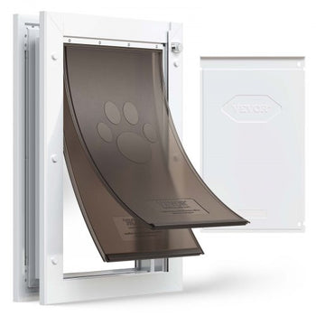 Pet Door, Large, with Double Magnetic Flaps and Metal Frame, Strong and Weatherproof Dog Door for Interior and Exterior Doors, Easy to Install, Easy In-and-Out Access for Doggies, White