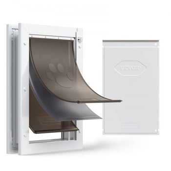 Pet Door, Large, with Three Magnetic Flaps and Metal Frame, Strong and Weatherproof Dog Door for Interior and Exterior Doors, Easy to Install, Easy In-and-Out Access for Doggies, White