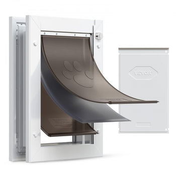 Pet Door, Medium, with Three Magnetic Flaps and Metal Frame, Strong and Weatherproof Dog Door for Interior and Exterior Doors, Easy to Install, Easy In-and-Out Access for Doggies, White