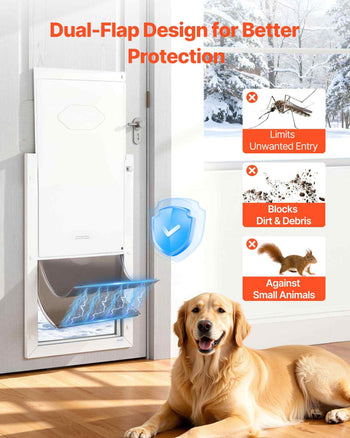 Pet Door, X-Large, with Double Magnetic Flaps and Metal Frame, Strong and Weatherproof Dog Door for Interior and Exterior Doors, Easy to Install, Easy In-and-Out Access for Doggies, White
