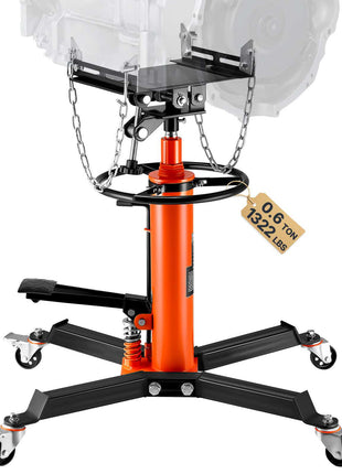 Heavy-duty orange and black engine hoist, 0.6-ton capacity, equipped with durable chains and wheels for easy maneuverability.