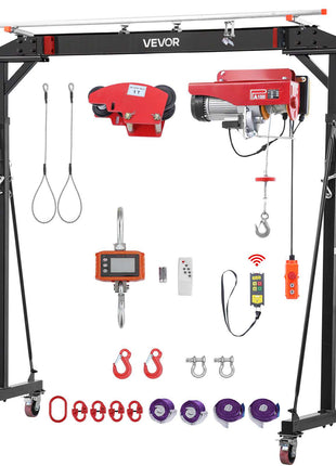Adjustable Gantry Crane, 2200 lbs Capacity, Portable Shop Lift Hoist with 95.7-142.9 in Height Adjustable, Manual Trolley, Electrical Hoist, Sling, Shackles, for Factory Warehouse Auto Repair