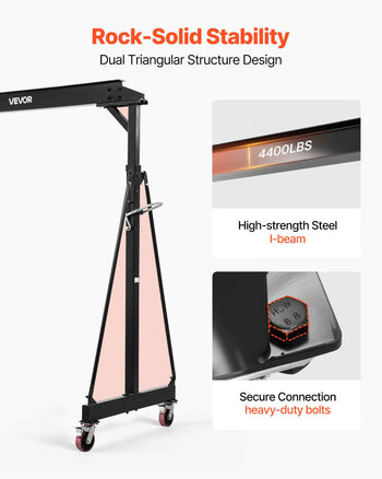 Adjustable Gantry Crane, 4400 lbs Capacity, Portable Shop Lift Hoist with 98.8" to 146.1" Height Adjustable, Locking Wheels, Steel Construction, for Factory, Warehouse, Auto Repair, Frame Only